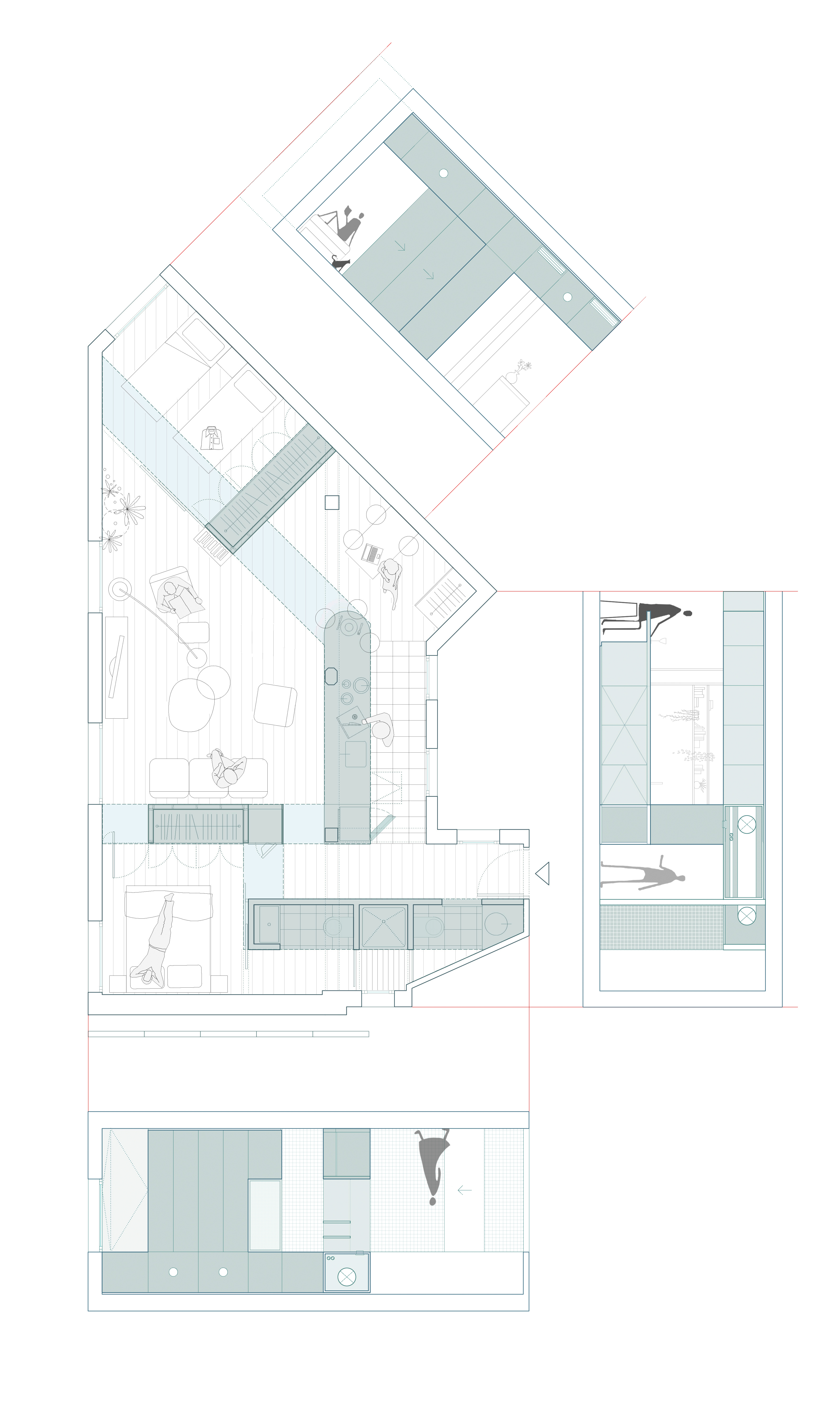 Casa JDU, planta con alzados